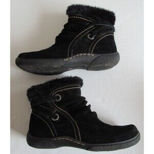 Liz & Co Black Side Zip Suede Leather Faux Fur Kendra Ankle Boots Size 8M